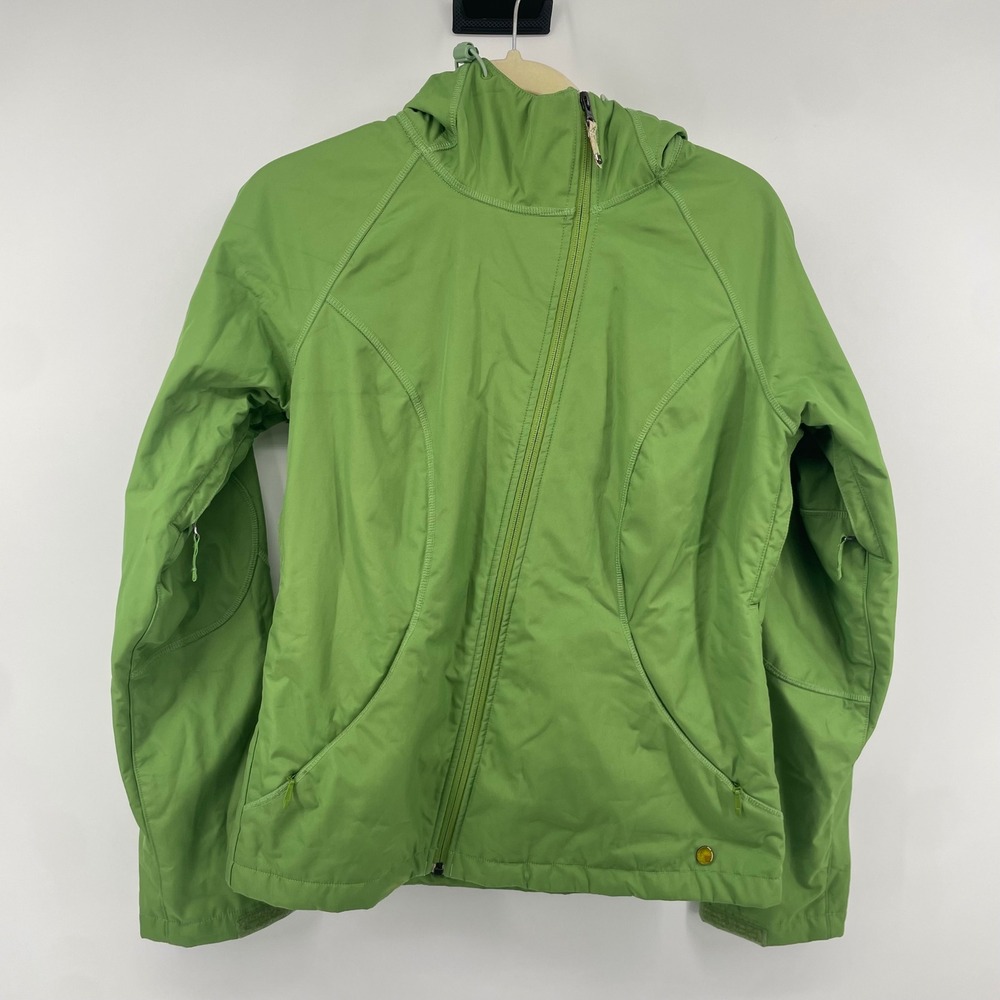 Burton Hooded Jacket Women S Green Asymmetrical Zip Fleece Lined Gorpcore